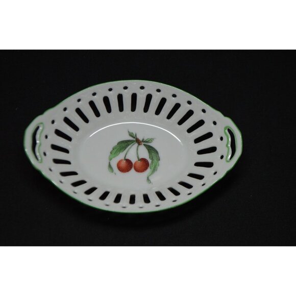 Bergdorf Goodman Porcelain Trinket Dish Hand Painted Cherry Themed With Gift Box - Picture 3 of 12